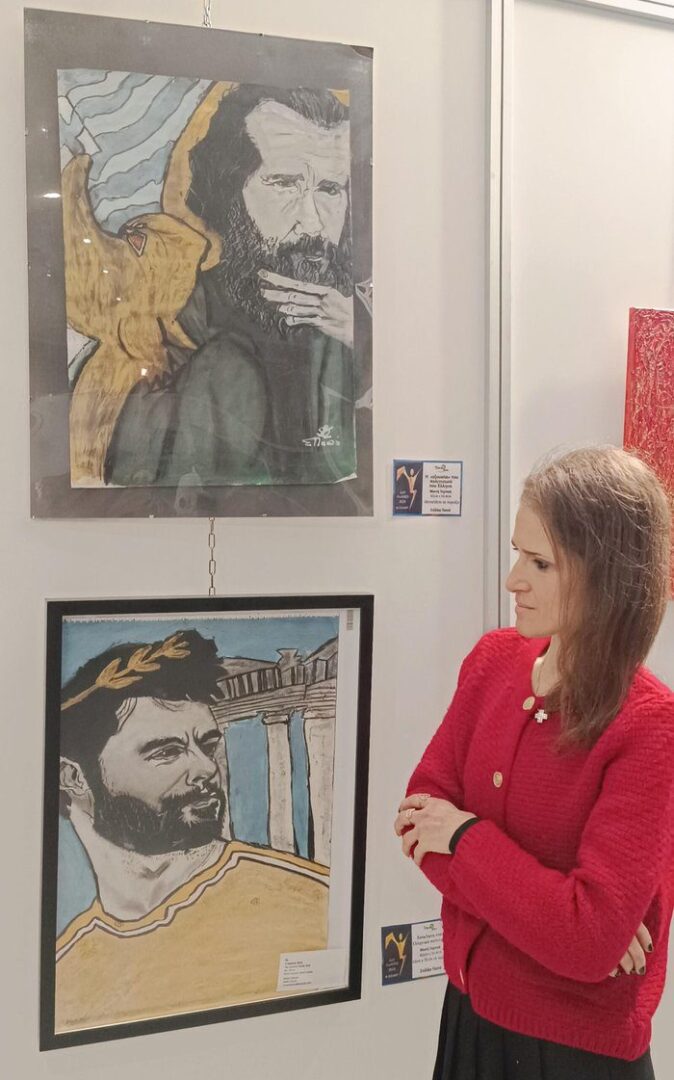 Photo showing Stella and Maria Papa's achievements